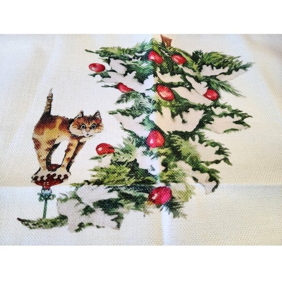 Christmas Pillow Cover Holiday Accent Tree Cat Decor Decorative Case Decoration - Picture 2 of 5